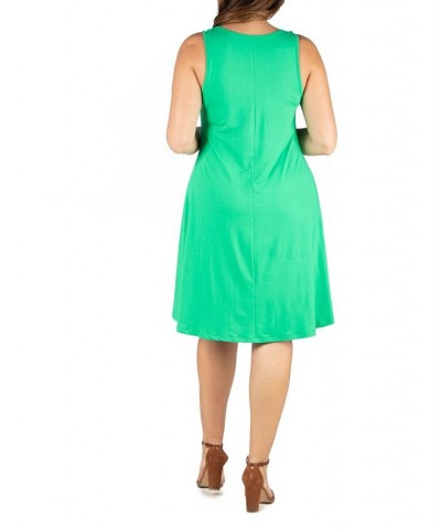 Plus Size Fit and Flare Knee Length Tank Dress Green $19.88 Dresses