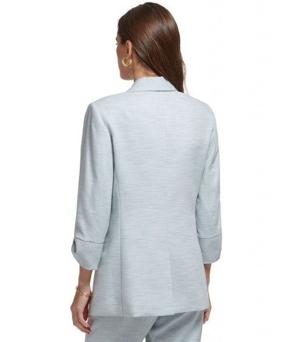 Women's Open-Front Shawl-Collar Cinched-Sleeve Blazer Blue Fog Heather $64.07 Jackets