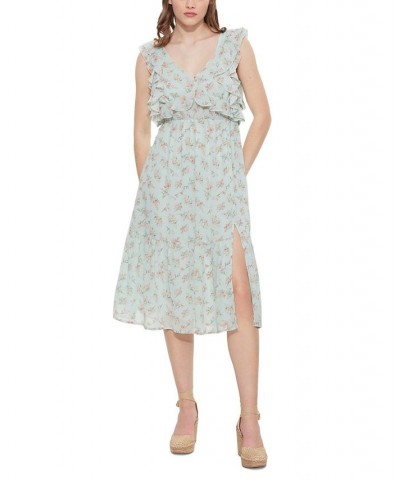 Women's Floral-Print Tie-Back Ruffled Midi Dress Mint Floral $21.56 Dresses