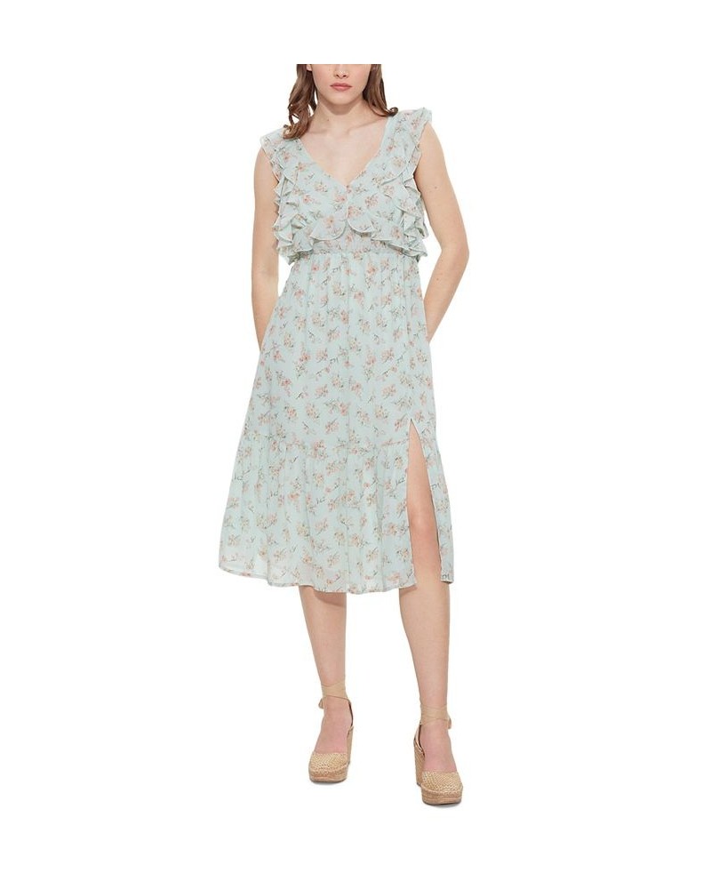 Women's Floral-Print Tie-Back Ruffled Midi Dress Mint Floral $21.56 Dresses