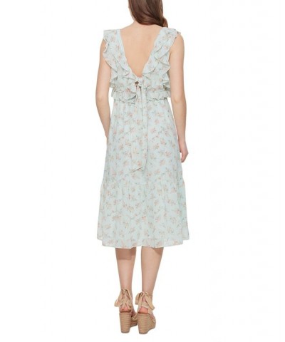 Women's Floral-Print Tie-Back Ruffled Midi Dress Mint Floral $21.56 Dresses