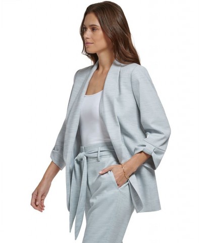 Women's Open-Front Shawl-Collar Cinched-Sleeve Blazer Blue Fog Heather $64.07 Jackets