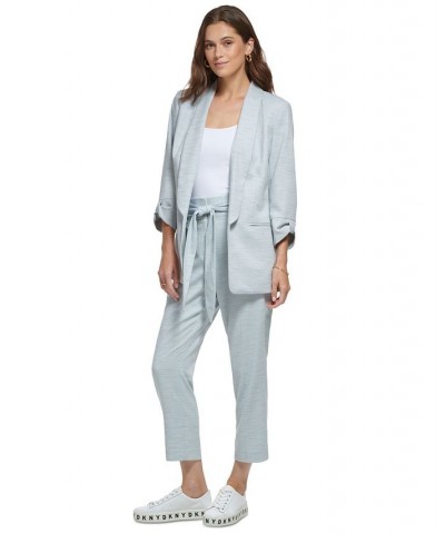 Women's Open-Front Shawl-Collar Cinched-Sleeve Blazer Blue Fog Heather $64.07 Jackets