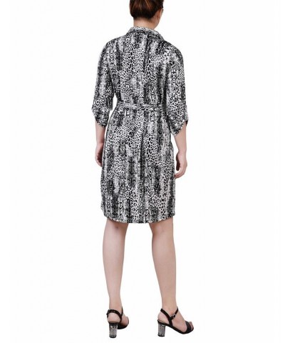 Petite 3/4-Sleeve Printed Shirt Dress Black Leosnake $15.17 Dresses