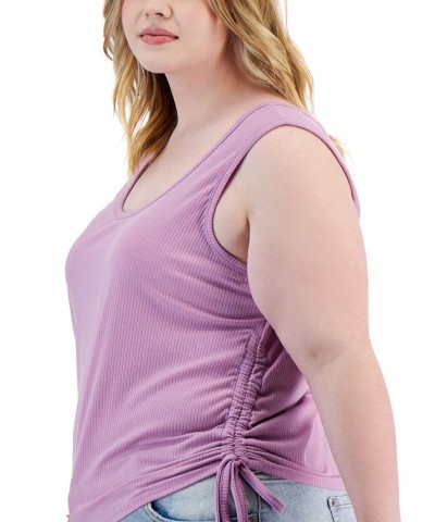 Trendy Plus Size Side Rushed Drawstring Tank Black $11.20 Tops