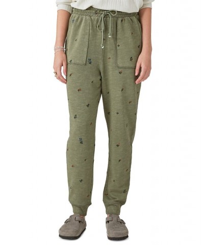 Floral Embroidered Reverse Terry Jogger Pants Dusty Olive $20.90 Pants