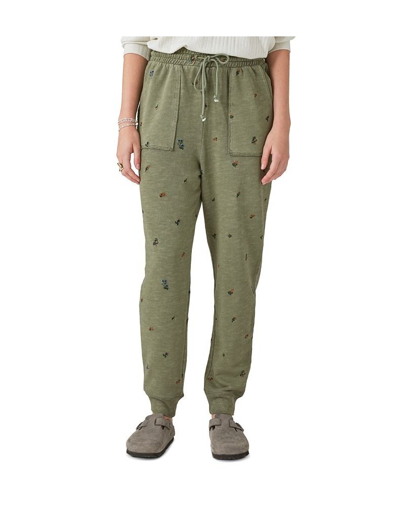 Floral Embroidered Reverse Terry Jogger Pants Dusty Olive $20.90 Pants