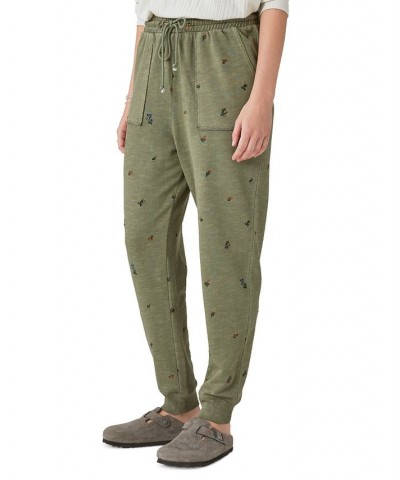 Floral Embroidered Reverse Terry Jogger Pants Dusty Olive $20.90 Pants