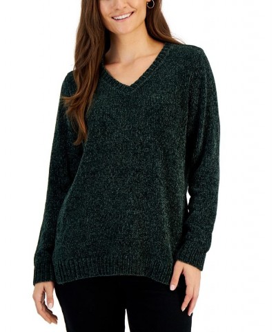 Women's V-Neck Chenille Sweater Forest Green $12.84 Sweaters