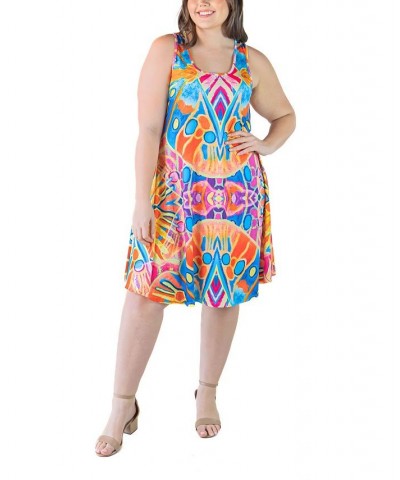 Plus Size Fit and Flare Knee Length Tank Dress Orange Multi $19.88 Dresses