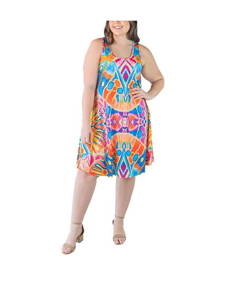 Plus Size Fit and Flare Knee Length Tank Dress Orange Multi $19.88 Dresses