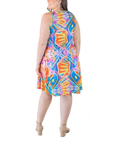 Plus Size Fit and Flare Knee Length Tank Dress Orange Multi $19.88 Dresses