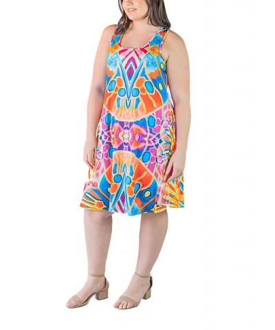 Plus Size Fit and Flare Knee Length Tank Dress Orange Multi $19.88 Dresses