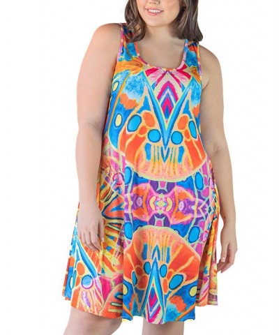 Plus Size Fit and Flare Knee Length Tank Dress Orange Multi $19.88 Dresses