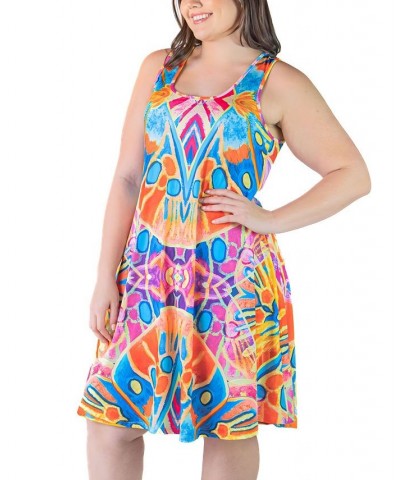 Plus Size Fit and Flare Knee Length Tank Dress Orange Multi $19.88 Dresses