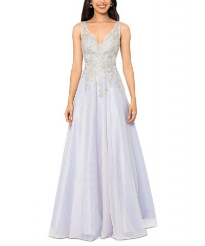 Women's Bead-Embellished Sleeveless Ball Gown Silver Gold $157.96 Dresses