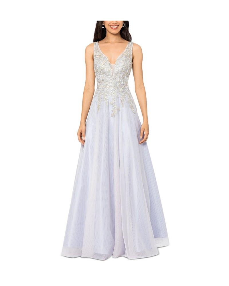 Women's Bead-Embellished Sleeveless Ball Gown Silver Gold $157.96 Dresses