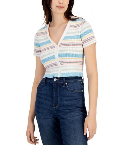 Women's Striped Short-Sleeve Cardigan Bright White Multi $16.43 Sweaters