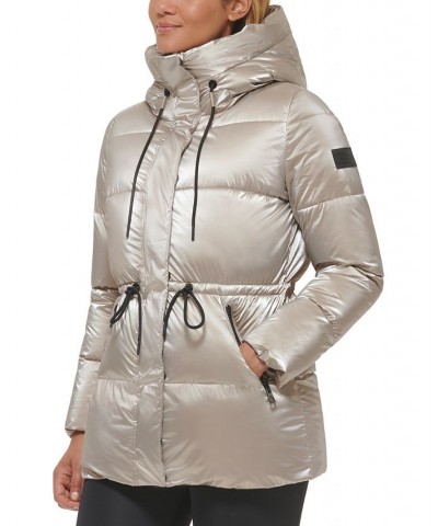 Women's Shine Hooded Anorak Puffer Coat Smokey Taupe $64.00 Coats