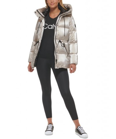 Women's Shine Hooded Anorak Puffer Coat Smokey Taupe $64.00 Coats