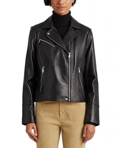 Petite Asymmetric Leather Moto Jacket Black $164.00 Coats