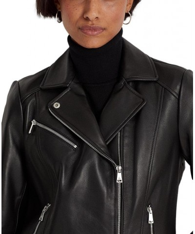 Petite Asymmetric Leather Moto Jacket Black $164.00 Coats