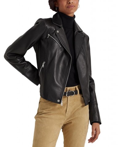 Petite Asymmetric Leather Moto Jacket Black $164.00 Coats