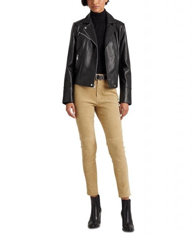 Petite Asymmetric Leather Moto Jacket Black $164.00 Coats