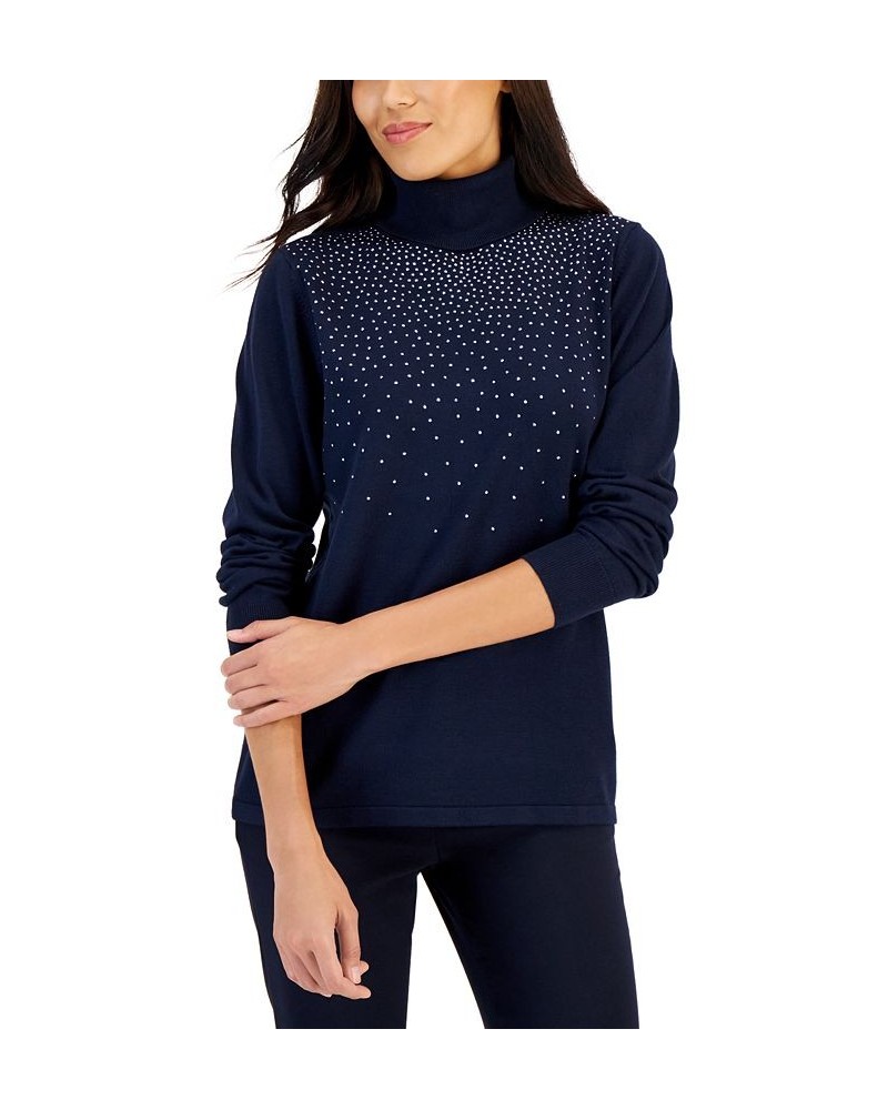 Women's Embellished Turtleneck Sweater Blue $14.30 Sweaters