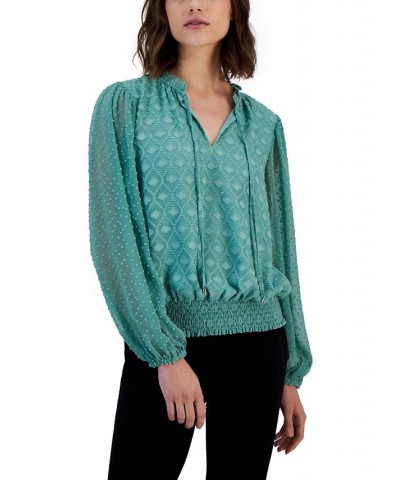 Women's Clip-Dot Smocked-Waist Top Green $49.00 Tops