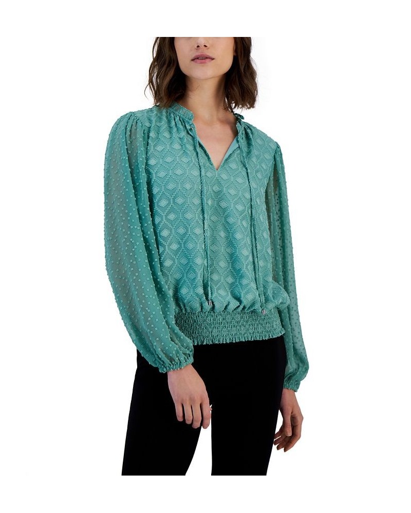 Women's Clip-Dot Smocked-Waist Top Green $49.00 Tops