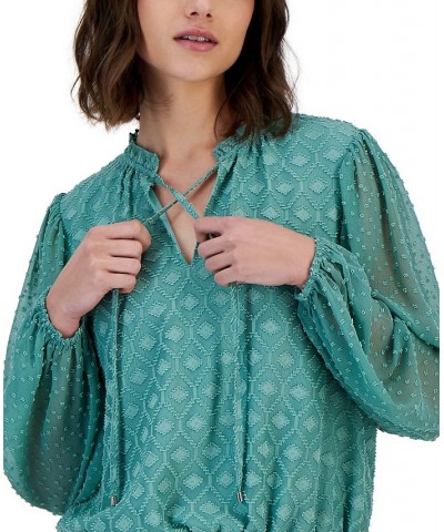 Women's Clip-Dot Smocked-Waist Top Green $49.00 Tops