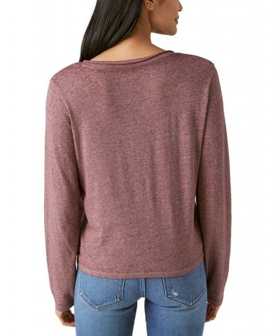 Women's Long-Sleeve V-Neck T-Shirt Brown $25.45 Tops