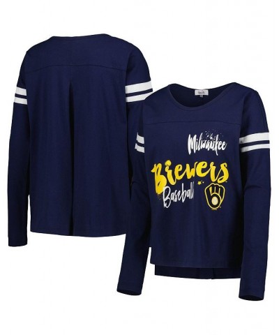 Women's Navy Milwaukee Brewers Free Agent Long Sleeve T-shirt Navy $22.53 Tops