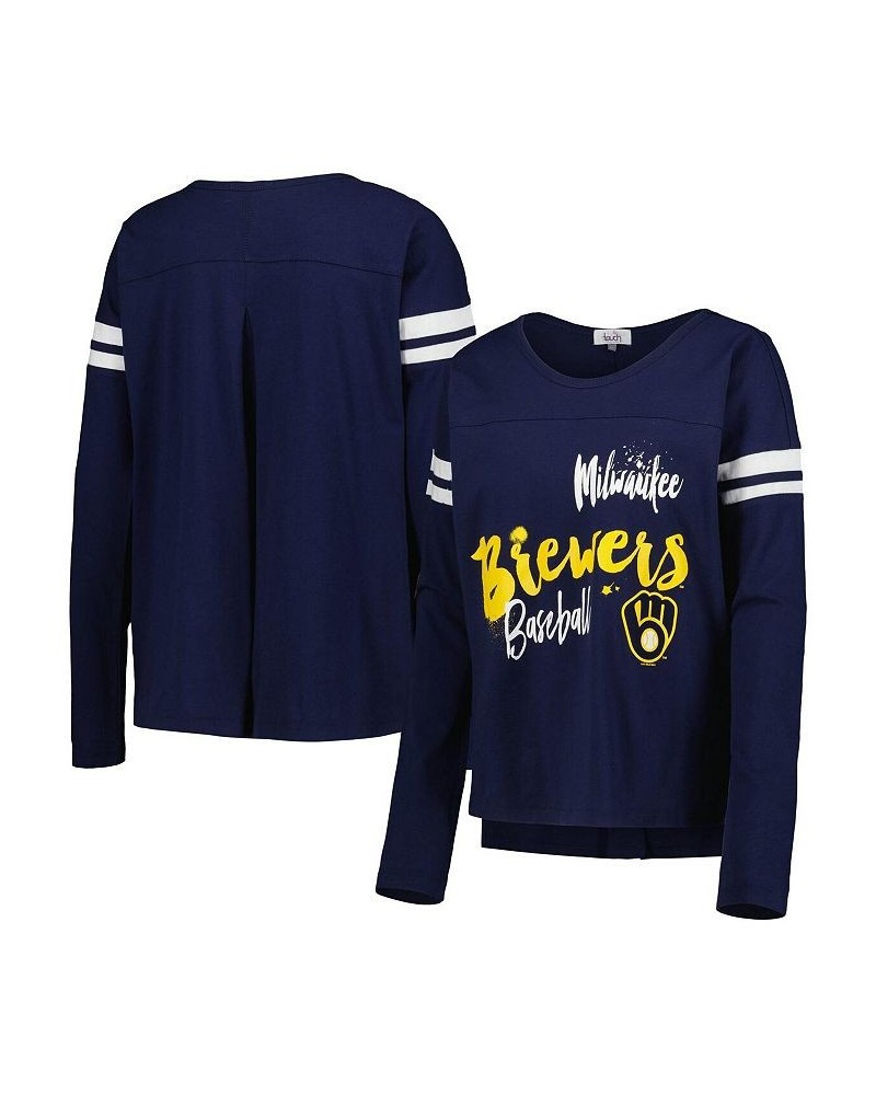 Women's Navy Milwaukee Brewers Free Agent Long Sleeve T-shirt Navy $22.53 Tops