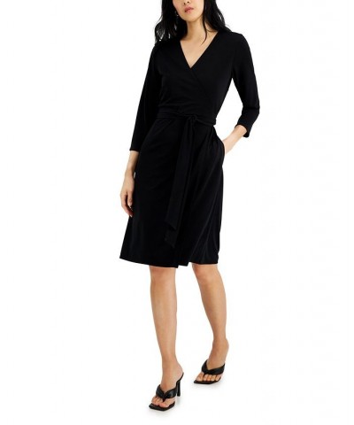 Women's V-Neck Wrap Dress Black $29.02 Dresses