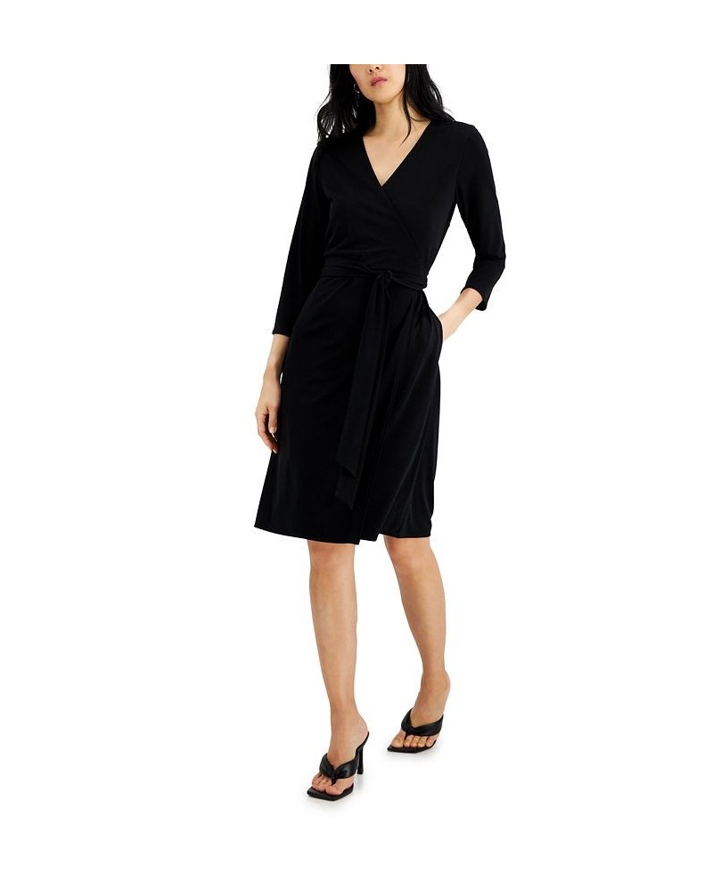 Women's V-Neck Wrap Dress Black $29.02 Dresses