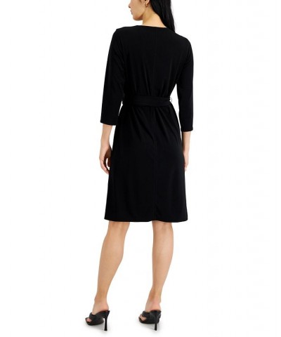 Women's V-Neck Wrap Dress Black $29.02 Dresses