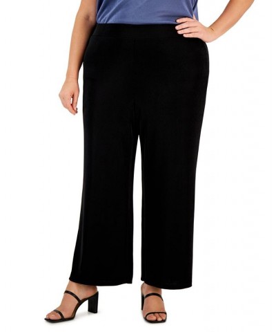 Plus Size Pull-On Wide-Leg Knit Ankle Pants Black $48.51 Pants