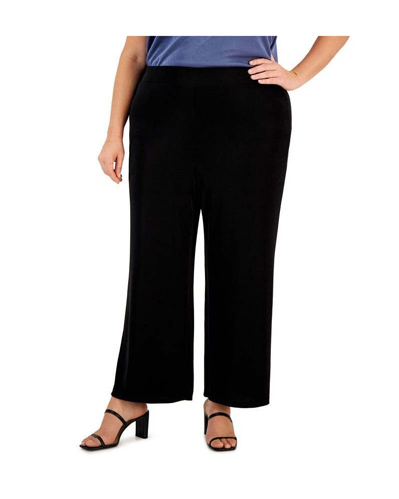 Plus Size Pull-On Wide-Leg Knit Ankle Pants Black $48.51 Pants