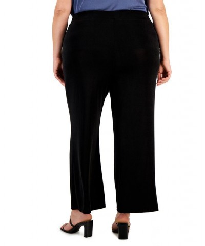 Plus Size Pull-On Wide-Leg Knit Ankle Pants Black $48.51 Pants