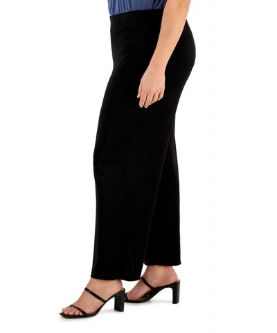 Plus Size Pull-On Wide-Leg Knit Ankle Pants Black $48.51 Pants