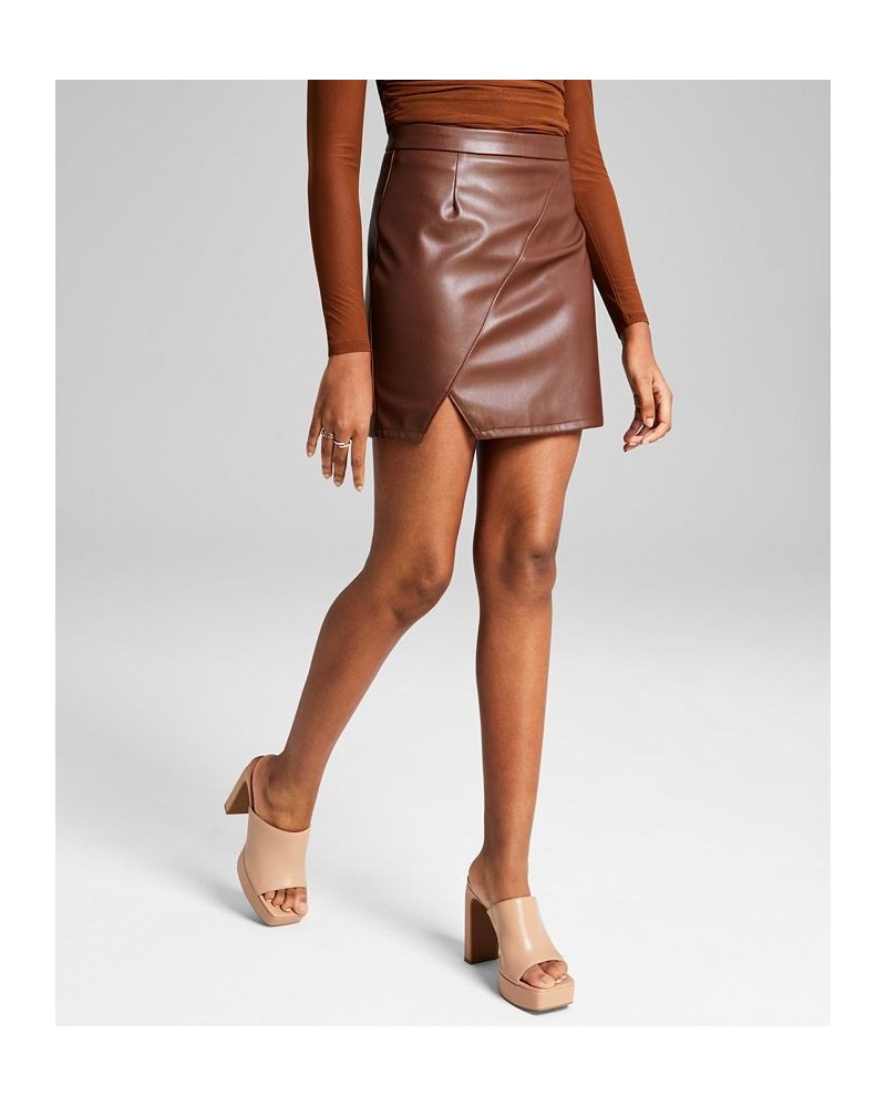 Women's Faux-Leather Slit-Front Mini Skirt Chocolate Brown $13.79 Skirts