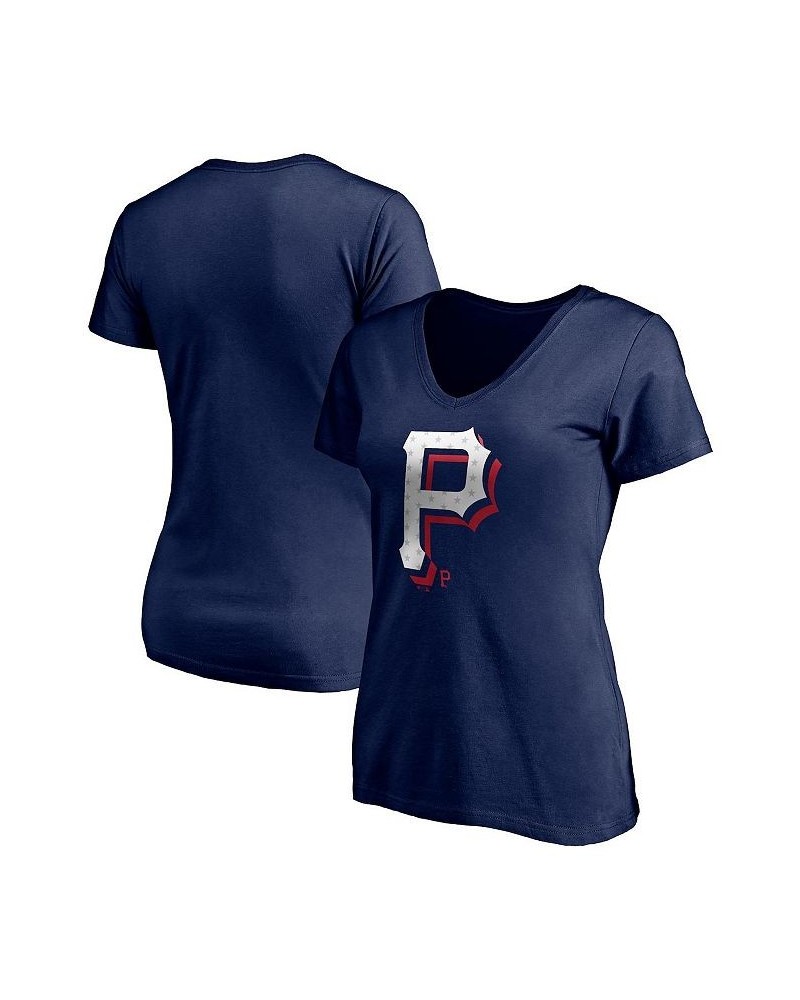 Women's Navy Pittsburgh Pirates Red White & Team V-Neck T-shirt Navy $17.60 Tops