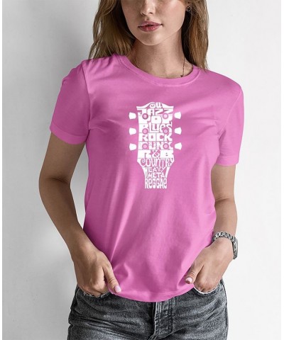 Women's Word Art Guitar Head Music Genres T-shirt Pink $18.19 Tops