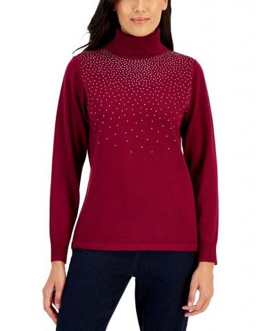 Women's Embellished Turtleneck Sweater Red $14.30 Sweaters