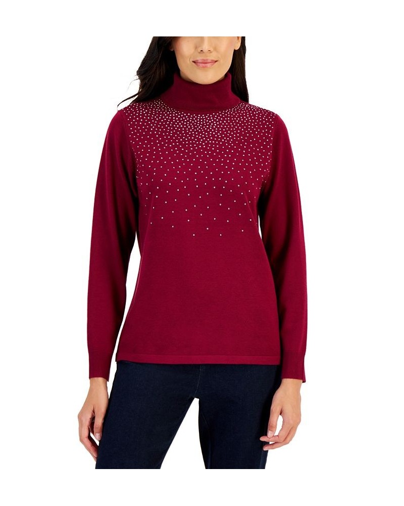 Women's Embellished Turtleneck Sweater Red $14.30 Sweaters