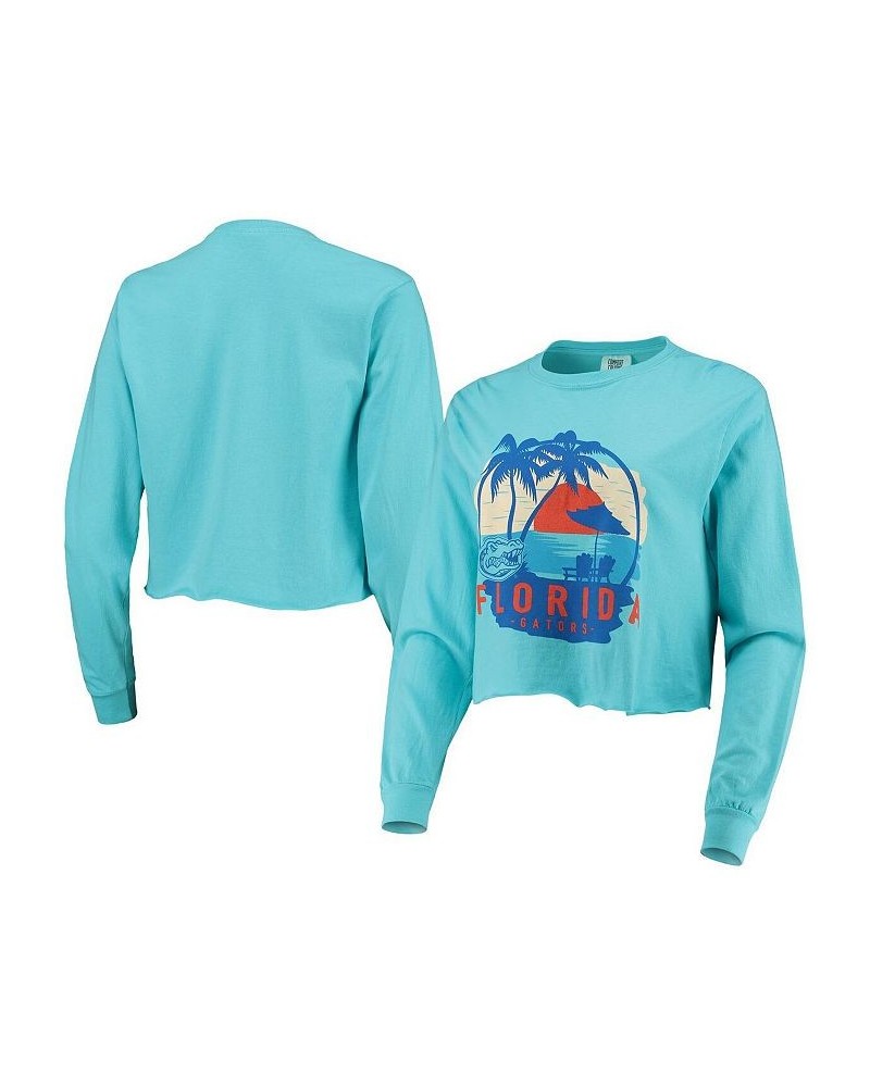 Women's Teal Florida Gators Palm Trees Sunset Long Sleeve Crop Top Teal $31.34 Tops