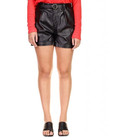 Women's Daily Pleated Faux-Leather Shorts Black $20.61 Shorts