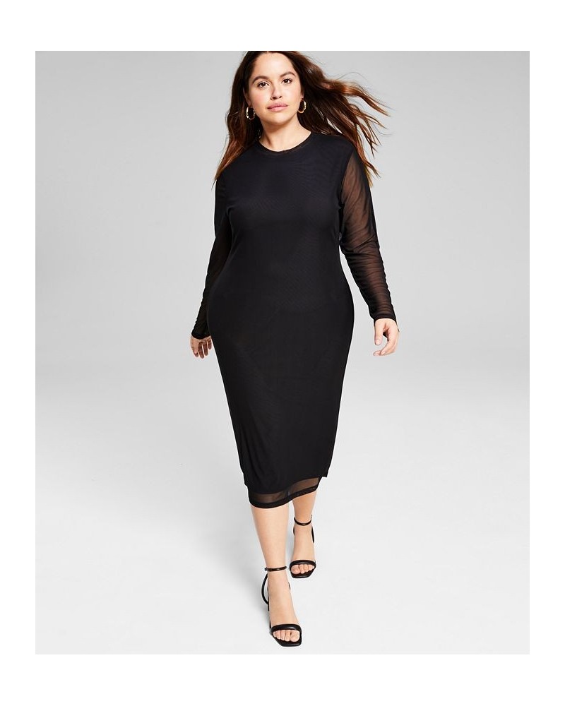 Trendy Plus Size Cutout Mesh Bodycon Dress Black $13.80 Dresses